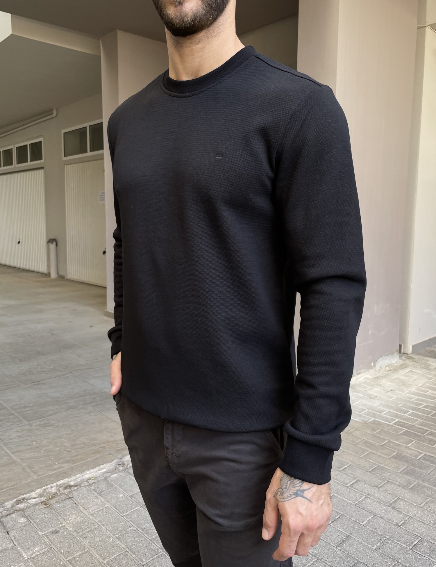 Ανδρική μαύρη πικέ μακρυμάνικη μπλούζα 4403M φωτογραφία